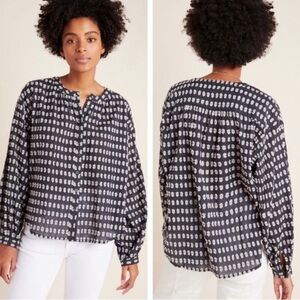 Anthropologie Pilcro & The Letterpress Long Sleeve Navy Button Down Textured Top
